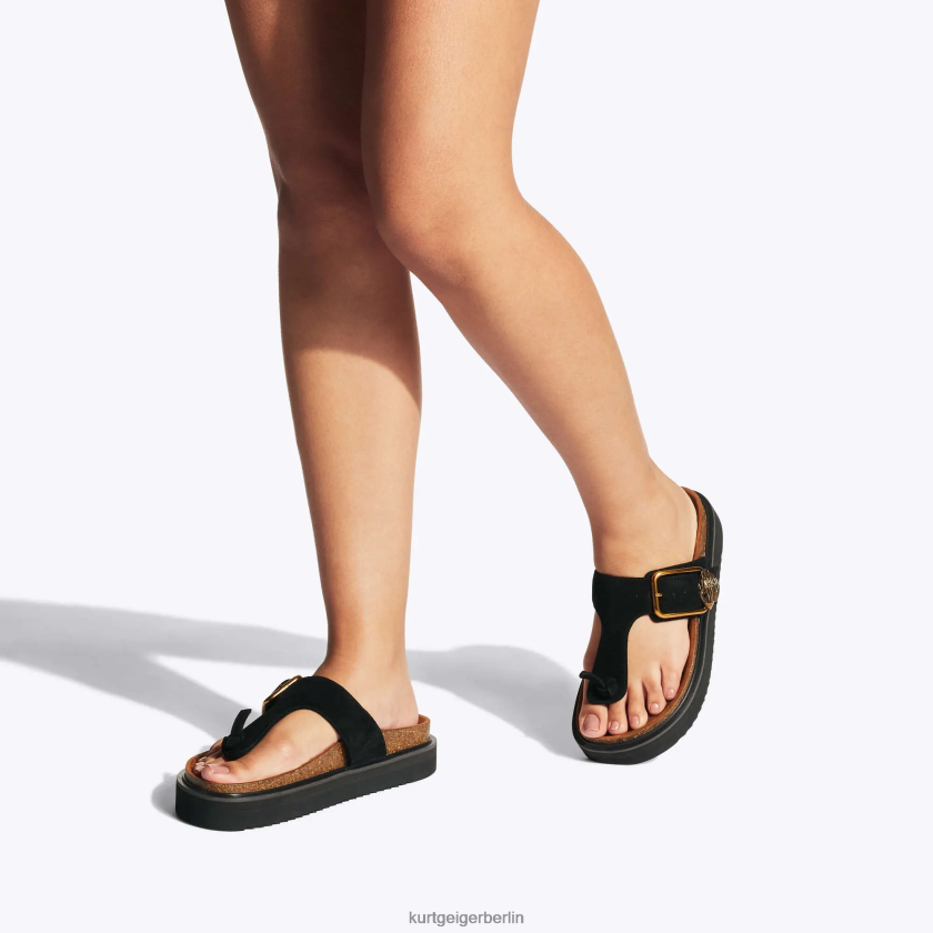 Kurt Geiger Frauen Pantoletten mit T-Steg-Schnalle und London Eagle-Schnalle 882RTJ441 | Schuhwerk Schwarz