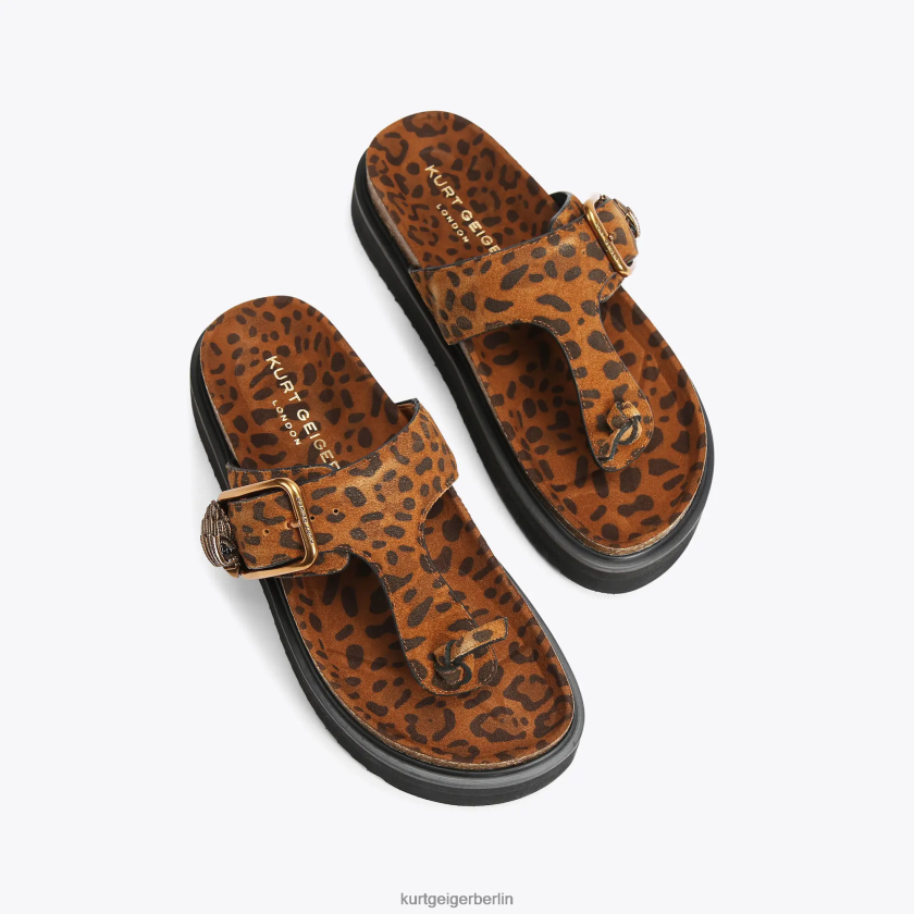Kurt Geiger Frauen Pantoletten mit T-Steg-Schnalle und London Eagle-Schnalle 882RTJ442 | Schuhwerk mittelbraun