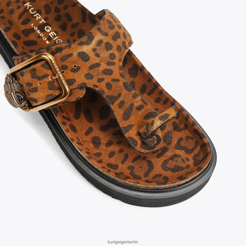Kurt Geiger Frauen Pantoletten mit T-Steg-Schnalle und London Eagle-Schnalle 882RTJ442 | Schuhwerk mittelbraun